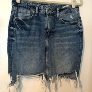 H&M Distressed Raw Hem Denim Skirt